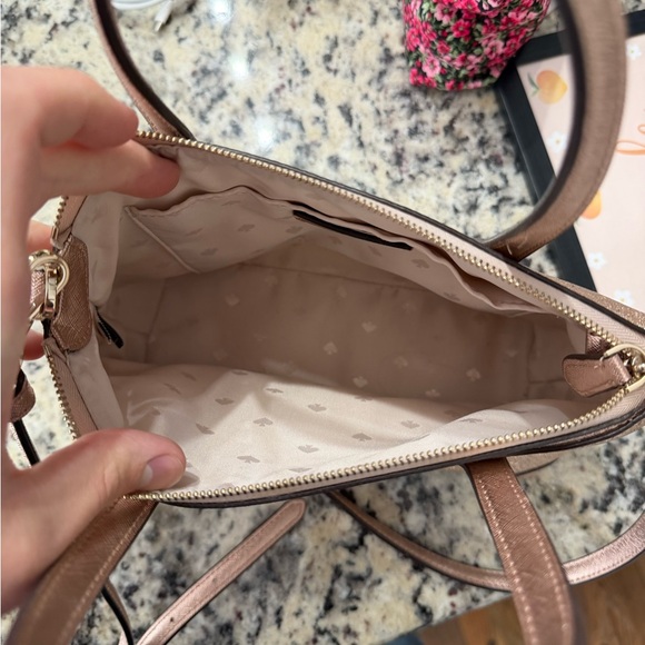 KATE SPADE Small Shimmy Glitter Convertible Crossbody Satchel in Rose Gold - Picture 6 of 6